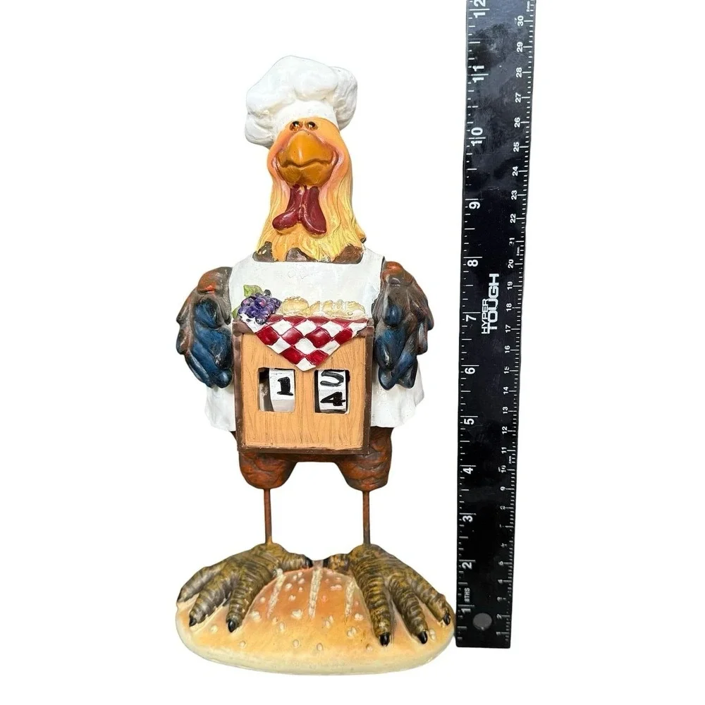 Vintage Rooster Chicken Chef Perpetual Calendar Resin Kitchen Counter Decor 11